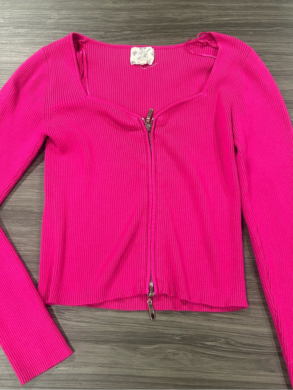 Junior’s Hot Pink Ribbed Zip-Front Top